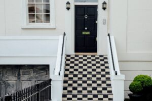 black white checkered steps